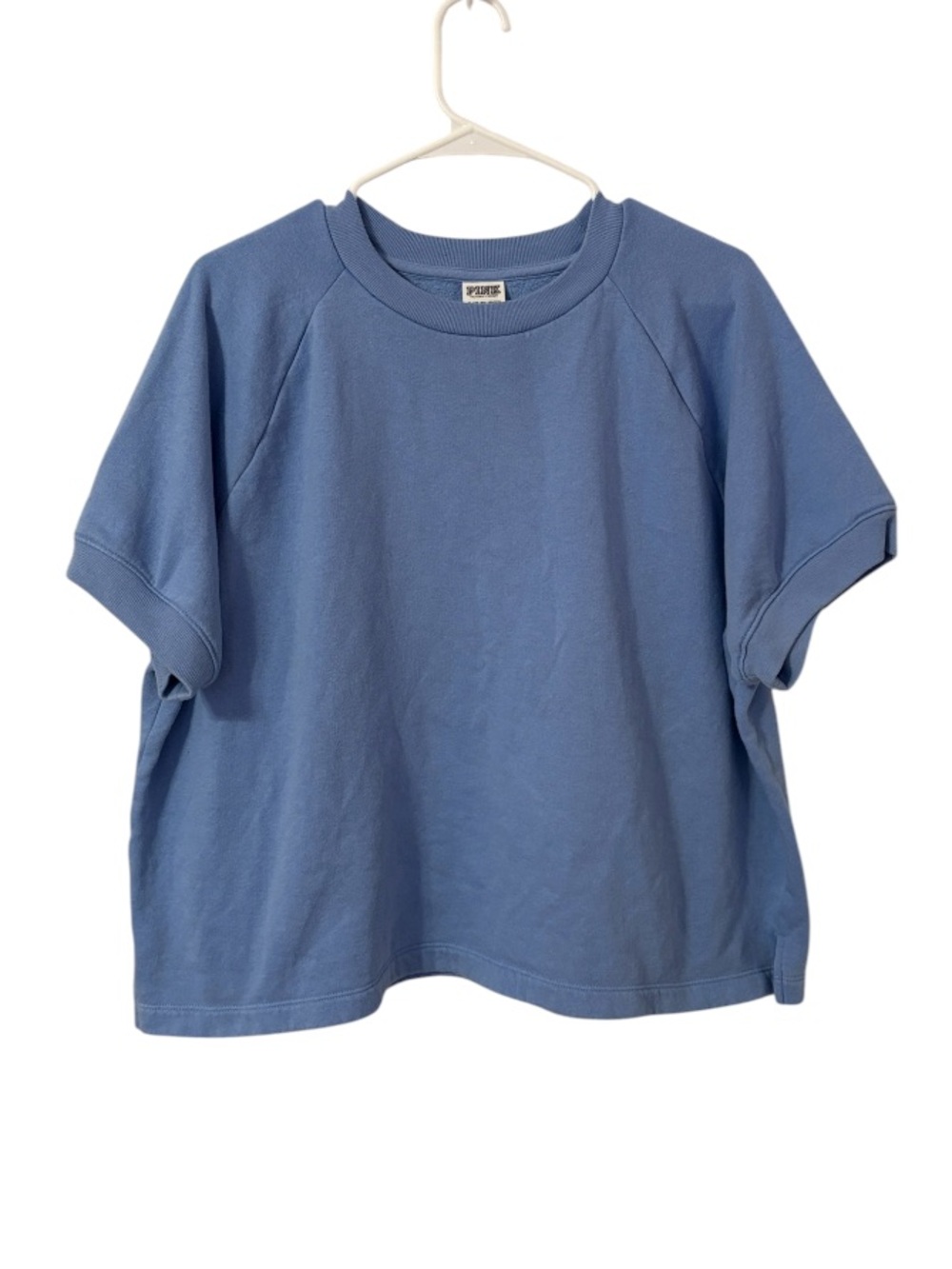 PINK Blue Logo Cropped Short Sleeve Sweatshirt